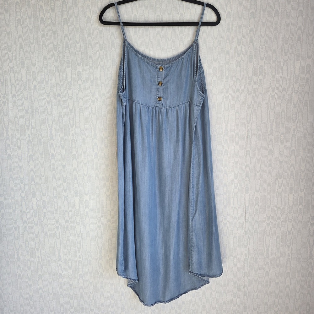 Womens Large Midi Dress Chambray Babydoll Sleeveless Pintuck Fairy Grunge Boho